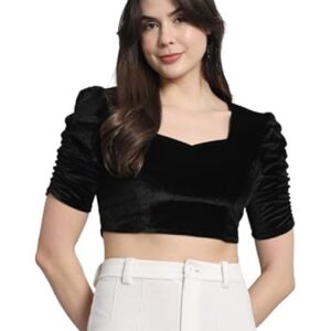 Vaararo Velvet Blouse Tops for Women | Party Puff Sleeves Readymade Outfit