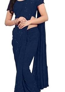 Women's Ethnic Saree with Embroidered Net Fabric & Unstitched Blouse Piece – Perfect for Parties, Weddings, and Celebrations (Blue)