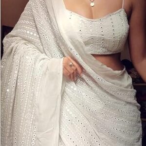Flosive Women's Thread Sequence Work Georgette Saree With Blouse