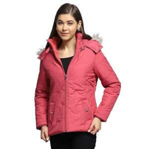 Monte Carlo Womens Self Design Pink Detachable Hood Full Sleeve Jacket