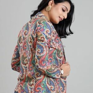 Fabcurate Signature Chic Blazer for Women | Versatile Polyester Jacket Everyday to Special Occasions | All-Season Poly Rayon Jacket in Pink and Blue with Notched Collar, Full Sleeves, Regular Fit