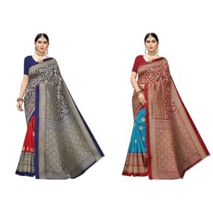 Yashika Synthetic Women Venkatagiri Art Silk With Blouse Piece Saree (Sdpl-Metro_Red_Free Size) And Venkatagiri Art Silk With Blouse Piece Saree (Sdpl-Metro_ Turquoise_ Free Size)