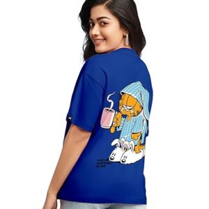 Bewakoof Official Garfield Merchandise Women's 100% Cotton Graphic Print Oversized Fit Round Neck T-Shirt