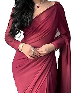 StyleScope Women's Plain Georgette Ready To Wear One Minute Saree With Unstitched Blouse Piece (Kalki)
