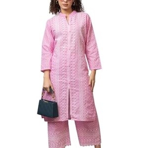 TYSORT Women's Lucknowi Chikankari Embroidered Rayon Cotton Kurta Plazo Set for Women