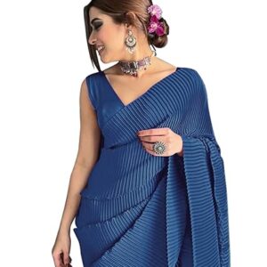 Sidhidata Women's Full Crushed/Pleated Satin Saree With Unstitched Blouse Piece