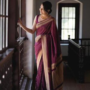 Yashika Women's Banarasi Kanjivaram Cotton Silk Woven Saree with Unstitched Blouse Material (AZ-YS-OG-PADMA PURPLE)