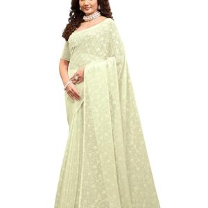 AKHILAM Women’s Georgette Embellished Designer Saree With Unstitched Blouse Piece