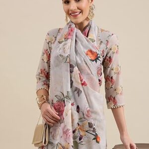 Women,s Georgette With Printed And Pearl Lace Border Saree With Unstitched Blouse Piece
