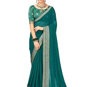 AKHILAM Women's Georgette Embellished Designer Saree With Unstitched Blouse Piece