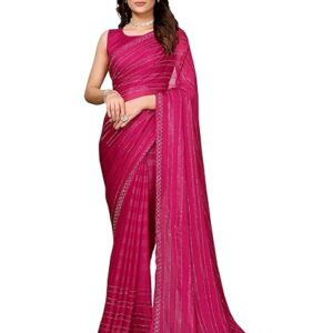 Yashika Women's Dimond Chiffon Rangoli Silk Stunning Swarovski Stone Set with Blouse for Wome New Sari | Latest Saree