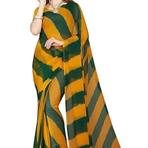 RANI SAAHIBA Women's Chiffon Lehriya Printed Saree Without Blouse