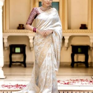 C J Enterprise Women's Pure Kanjivaram Soft Silk Saree Banarasi Style Sarees For Wedding With Blouse Piece