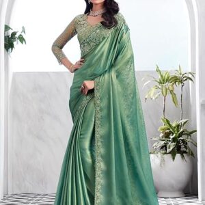 AKHILAM Women's Chiffon Embellished Saree With Unstitched Blouse Piece(SILVER29001_TFH_Parent)