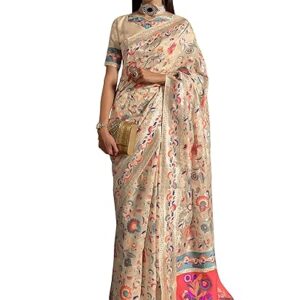 AKHILAM Women's Silk Blend Bandhani Print Kanjivaram Saree Saree With Unstitched Blouse Piece