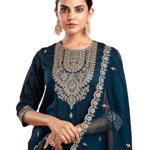 SIRIL Women's Silk Blend Sequence Embrodery Straight Kurta Pant with Dupatta Set