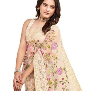 VAIRAGEE Women's Beautiful Soft Net Embroidery Saree With Unstitched Blouse 6079