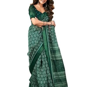 SIRIL Women's Cotton Printed Saree With Unstitched Blouse Piece