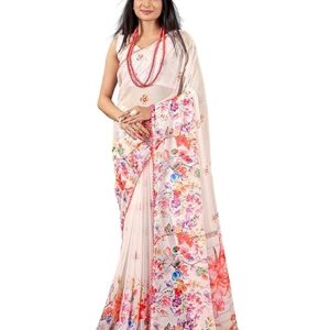 Garden Vareli Floral Printed Slub Taspa Saree With Unstitched Blouse Piece