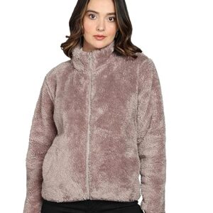 Alan Jones Clothing Women Polyester Fluffy Yarn Fleece Full-Zip Standard Length Jacket