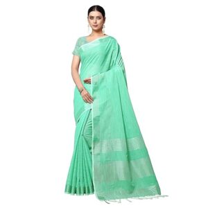 Rekha Maniyar Women's Jacquard Linen Saree With Unstitched Blouse Piece (SILVERLINEN_NS)
