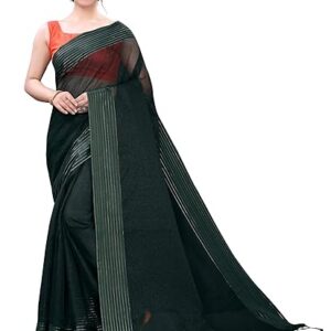 AKHILAM Women's Solid with Satin Patta Fancy net Saree with Unstitched Blouse Piece(NIYATI44_Parent)