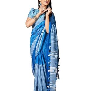 DRAVINAM Trends Women's Khadi Linen Saree With Blouse Piece