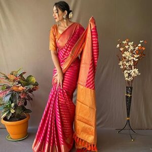 SGF11 Women's Leriya patola Soft Lichi Silk Banarasi Sarees With Blouse Piece