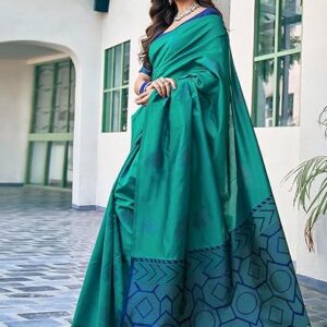 SAMAH Women's Banarasi Silk Jacquard Saree with Unstitched Blouse Piece