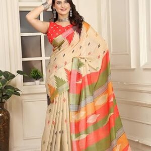LAXMI FASHION Digital Print Cotton Lilan Saree with Jari Border,with print Blouse