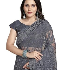 Vivera Women's Jaal Net Saree (5592_6A_Grey)