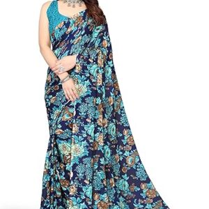 Yashika Women's Floral Printed Jacquard Georgette Saree With Unstitched Blouse Mateial