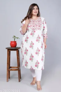 Avnii Women Floral Print Straight Kurta Cotton Kurta (Pink)