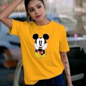 AASHMA FASHION "Women's/Ladies and Girls "Mickey Mouse Print" Short Sleeve Round Neck "Oversized/Loose Tshirts" Mustard