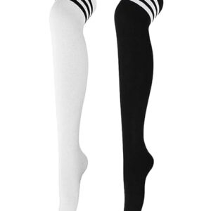 TRAZO Women's Thigh High Socks Over the Knee High Knitted Casual Boot Socks, Stiped Long Fashionable Stockings Pack of 2