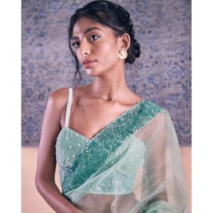 prapta Silk Mayura Bustier Blouse & Saree for Women's (Green)