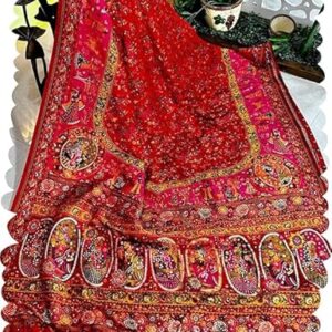 VASTTRAM Women's Pure Original kanchipuram Kanjivaram Zari weaving silk Royal Rajwadi Kalamkari desinger Saree With Blouse piece for Wedding