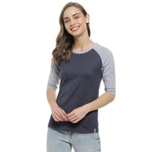 Campus Sutra Women's Grey Colour-Blocked Full Sleeve Regular Fit Top for Casual Wear | Structured Top Crafted with Comfort Fit and High-Performance for Everyday Wear