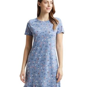 Jockey RX25 Women's Micro Modal Cotton Ruffled Hem Styled Half Sleeve Printed Sleep Dress Mini Nightdress (Colors & Prints May Vary)